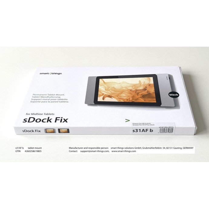 smart things sDock Fix AF-HD8 Wandhalterung | Amazon Fire HD 8 (2024 - 2022) & HD 8 Plus (2022) | schwarz | s31AF__8-22 b smart things sDock Fix AF-HD8 Wandhalterung | Amazon Fire HD 8 (2024 - 2022) & HD 8 Plus (2022) | schwarz | s31AF__8-22 b