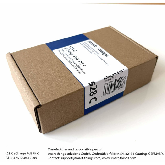 smart things sCharge PoE FIT C PoE+ Adapter | USB-C / 22W / PD / 100Mbit/s | inkl. USB-C-Kabel | passend für 60 mm EU-Unterputzdosen | grau | s28 C