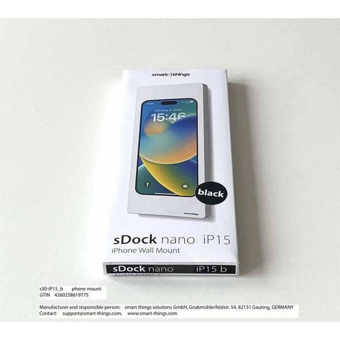 smart things sDock nano iP15 Wandhalterung | Apple iPhone 17e/16e/16/15/15 Pro/14/14 Pro/13/13 Pro/12/12 Pro | schwarz | s30__iP15 b