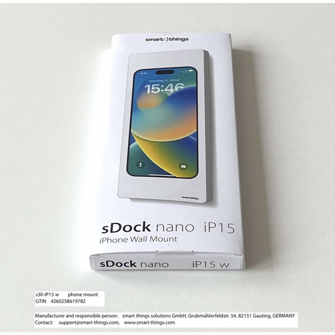 smart things sDock nano iP15 Wandhalterung | Apple iPhone 17e/16e/16/15/15 Pro/14/14 Pro/13/13 Pro/12/12 Pro | weiß | s30__iP15 w