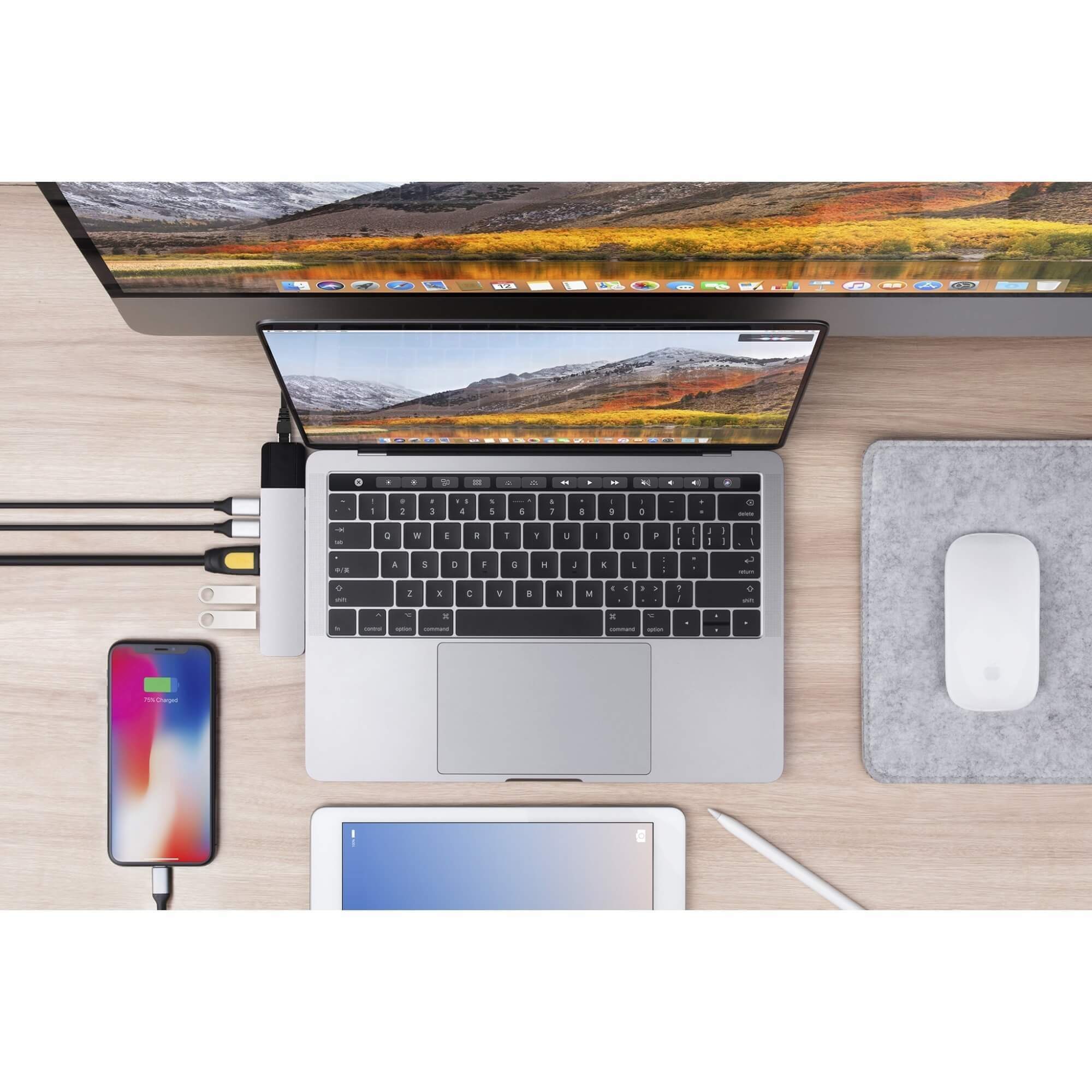 Hyperdrive Net Hub 6 In 2 Apple Macbook Pro 13 15 16 2016 2019 Silver Gn28n Silver Usb Hubs Connectivity Mac Pc