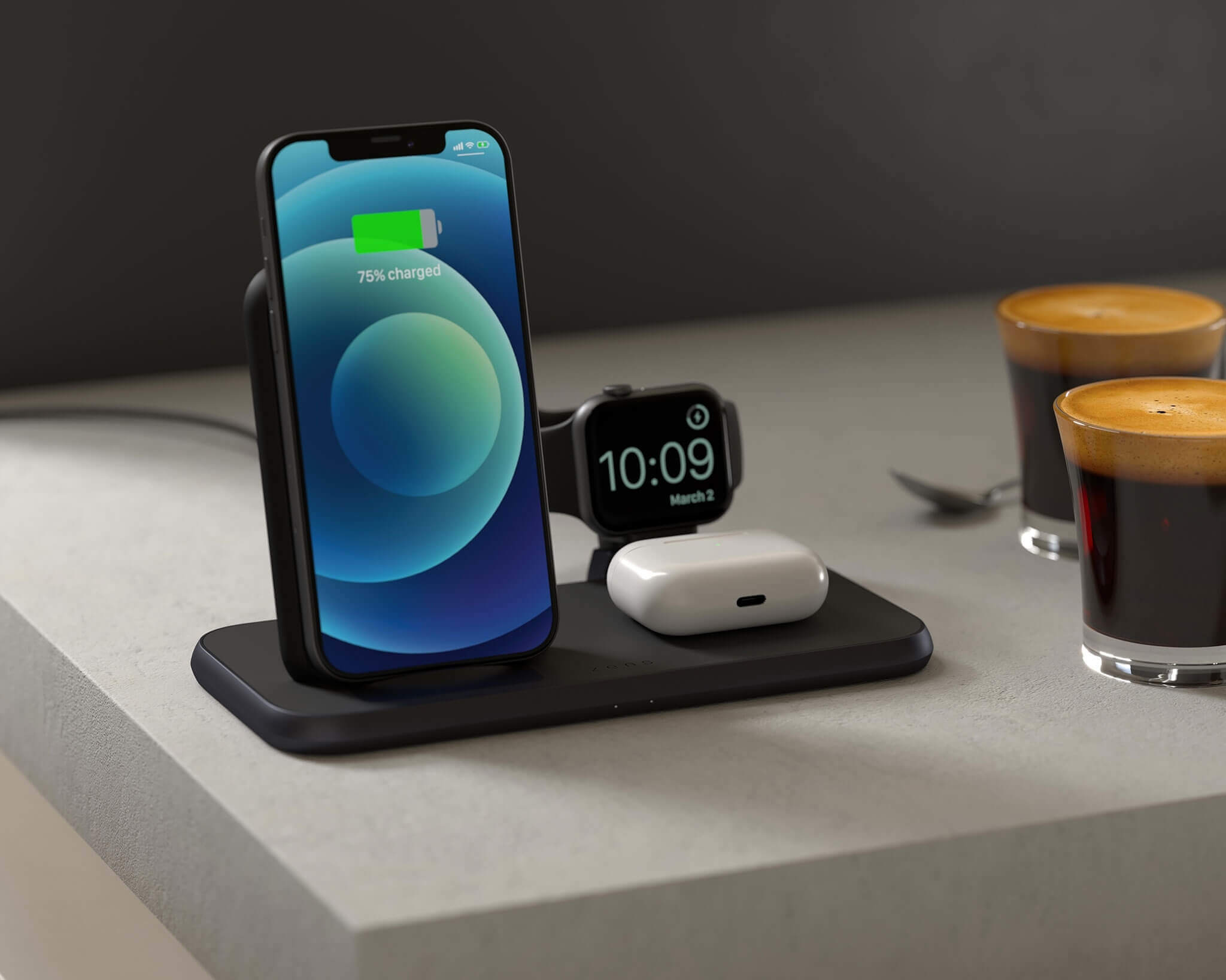 Zens Aluminium Series 4 in 1 Stand + Watch + 45W Charger | 2x 10W | Qi |  black | ZEDC15B/00 - Energy & Data - iPhone 8 Plus - Apple - Smartphone