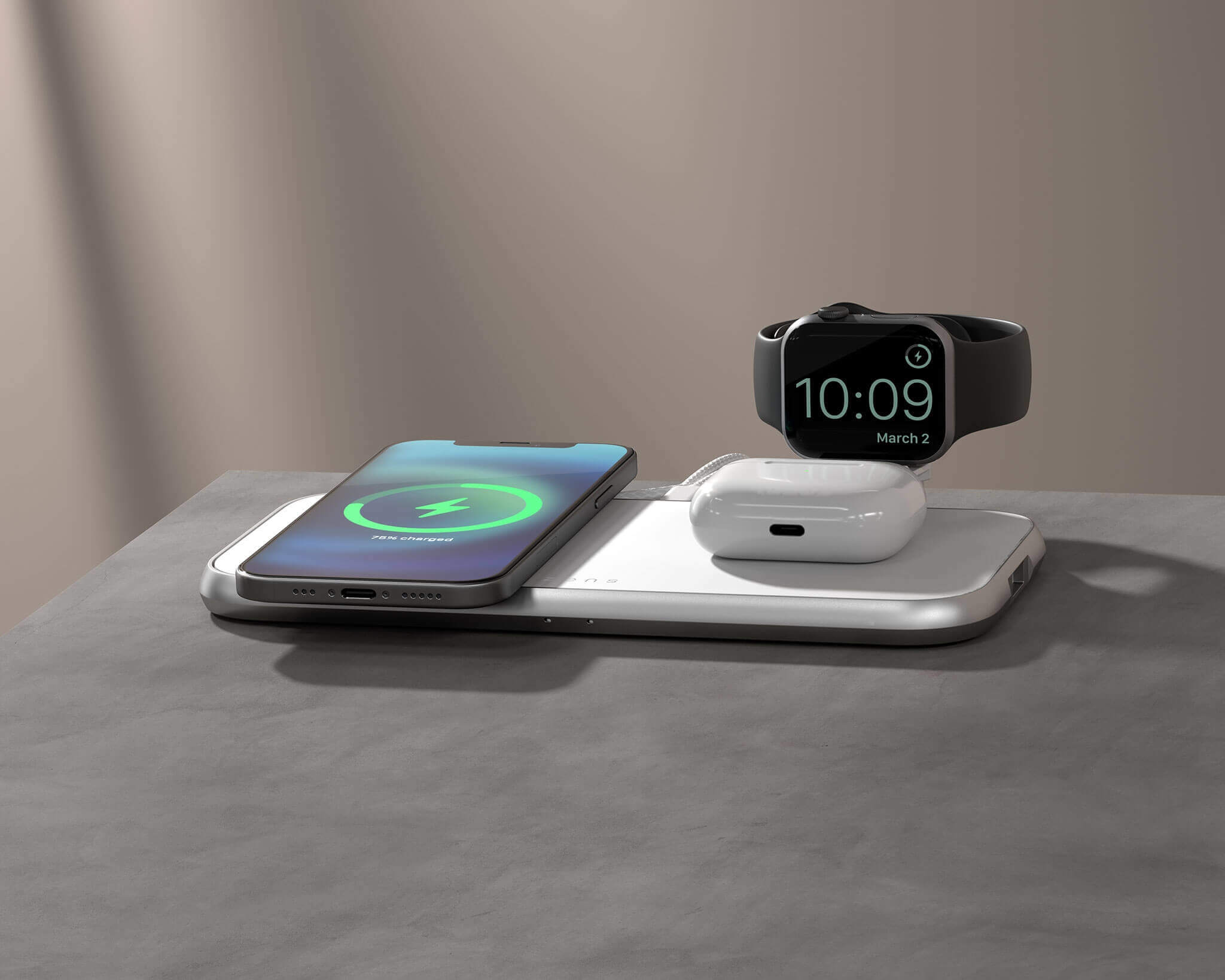 Zens Aluminium Series Qi + Magsafe (Preparation) + Watch (incl. Watch  Cable) + USB | 45W | Qi | white | ZEDC17W/00