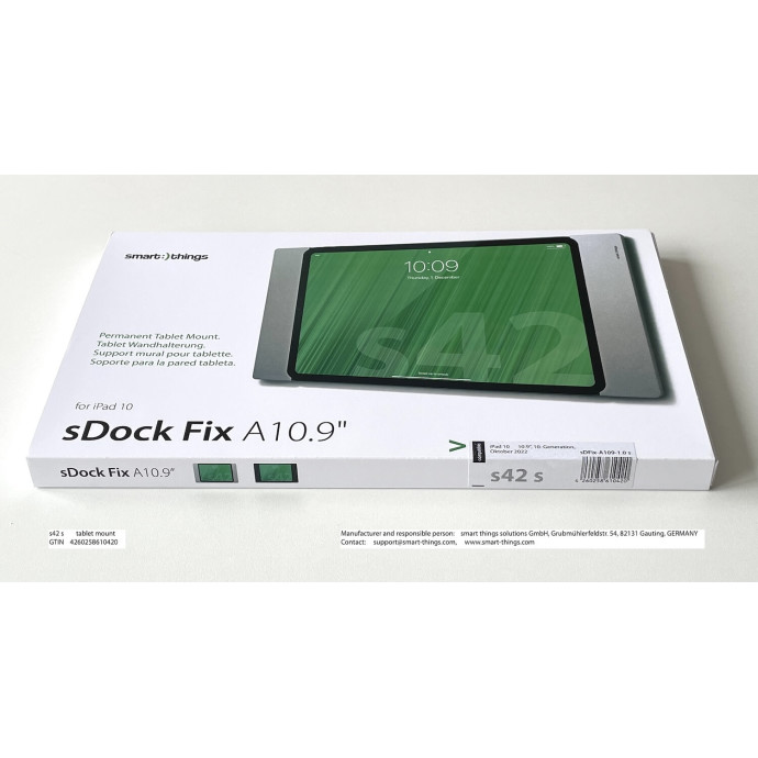 smart things sDock Fix A 10.9" Wall Mount | Apple iPad 11" (2025) / iPad 10,9" (2022) | silver | s42 s